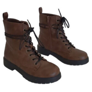 Women's So Bowfin Brown Combat Hiking Boots, Zip Up Closure, Size 6.5